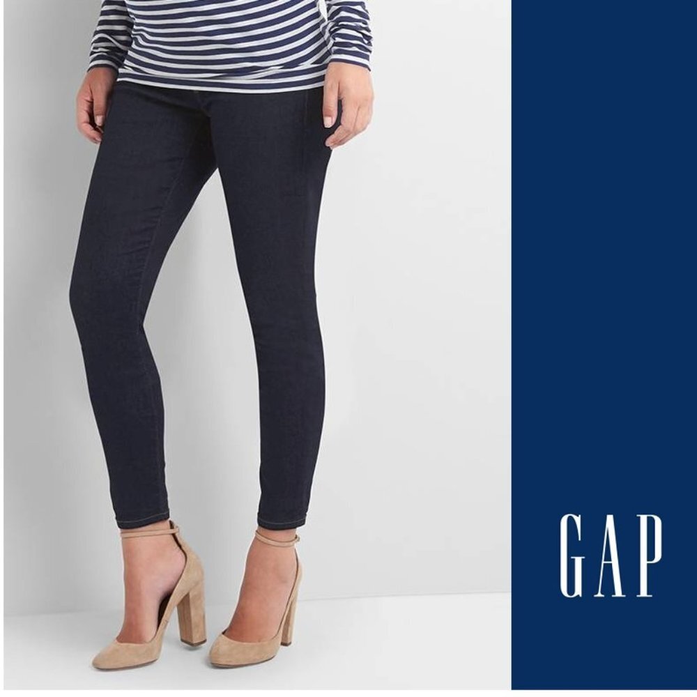 GAP Maternity Jeans True Skinny Womens 6 Rinsed Dark Wash Full Panel Stretch EUC